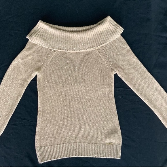 Michael Michael Kors gold sequin sweater.  Off the shoulder cowl - Picture 6 of 10